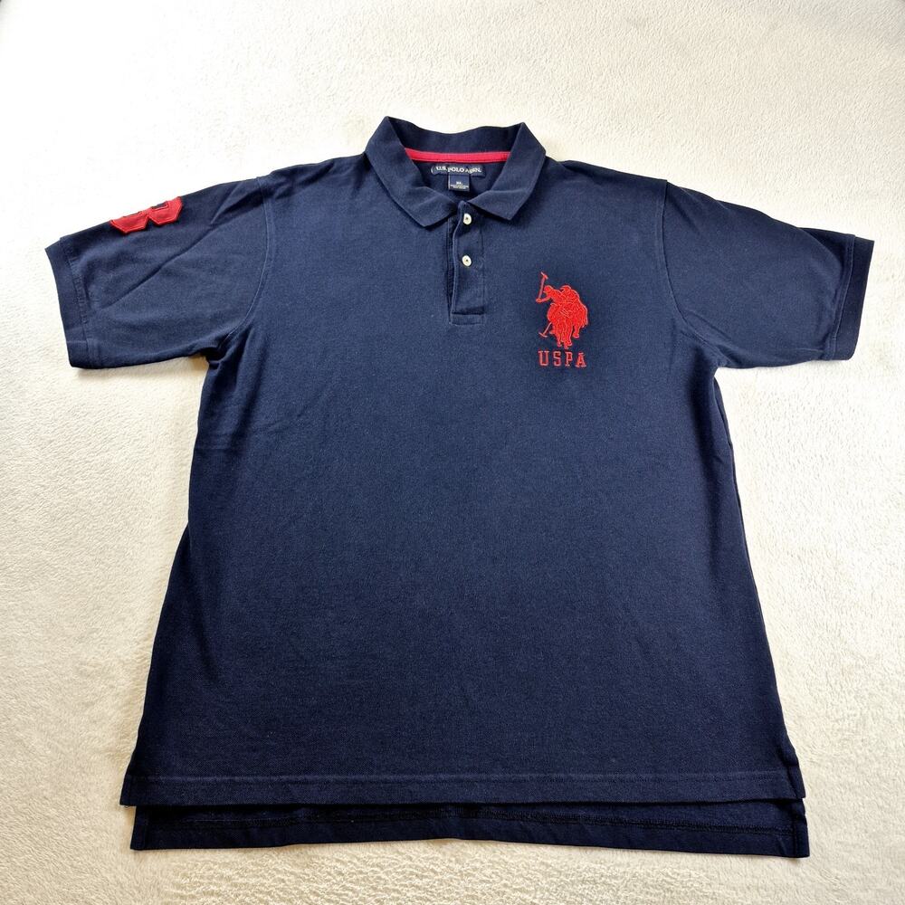 US Polo Assn Shirt Mens XL Navy Blue Red Big Pony Logo #3 Rugby Golf